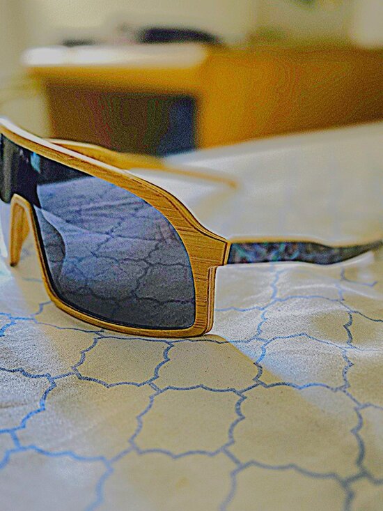 Unisex Bamboo Wood Frame Full Face Sport Style Sunglasses Abalone Coastal Sides main image 9